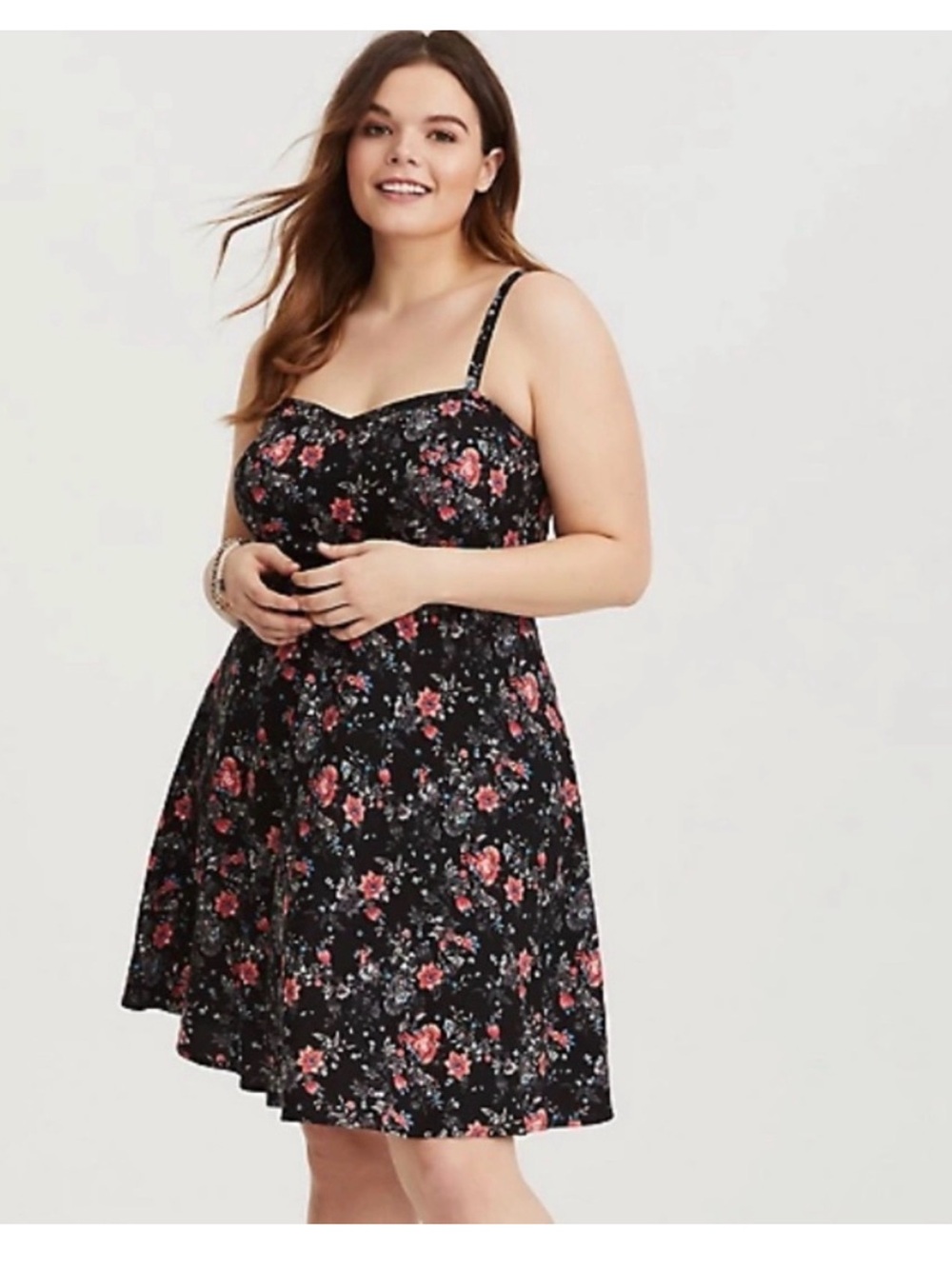 torrid | Dresses | Torrid Black Mini Dress With Red Floral Print